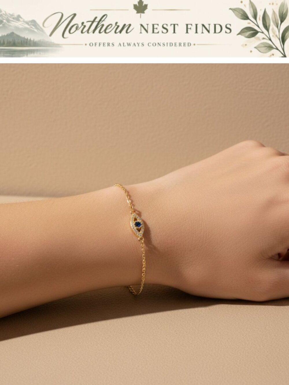 Dainty Gold Plated Evil Eye Bracelet Adjustable Chain